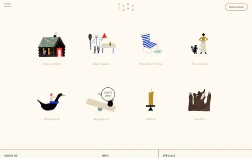 Camptown Catskills — Bungalov ve Glamping Squarespace örneği