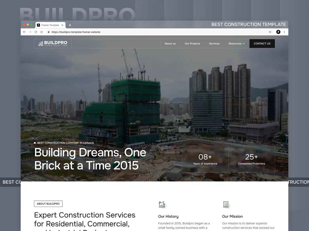 Buildpro X — Framer tasarım önizlemesi