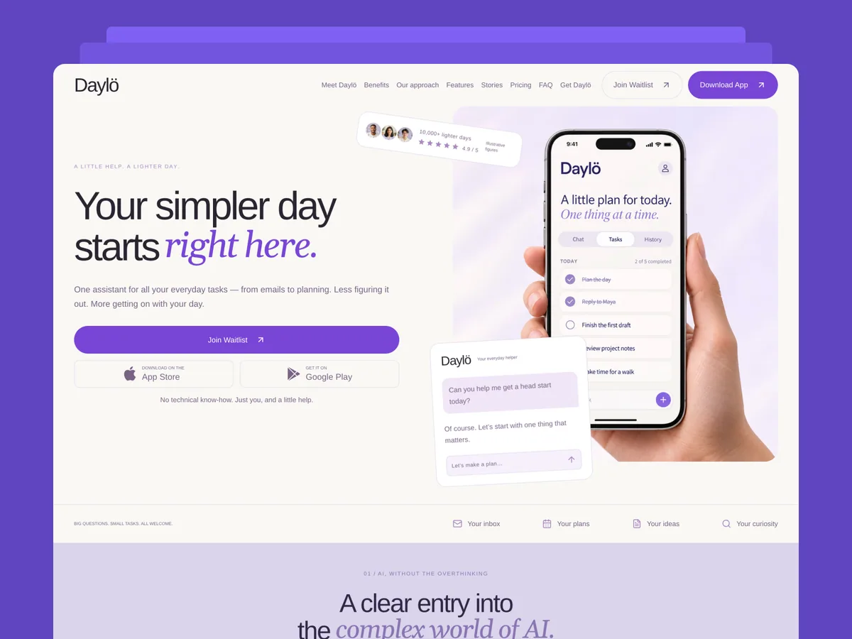 Daylö — Mobil Uygulama Framer örneği