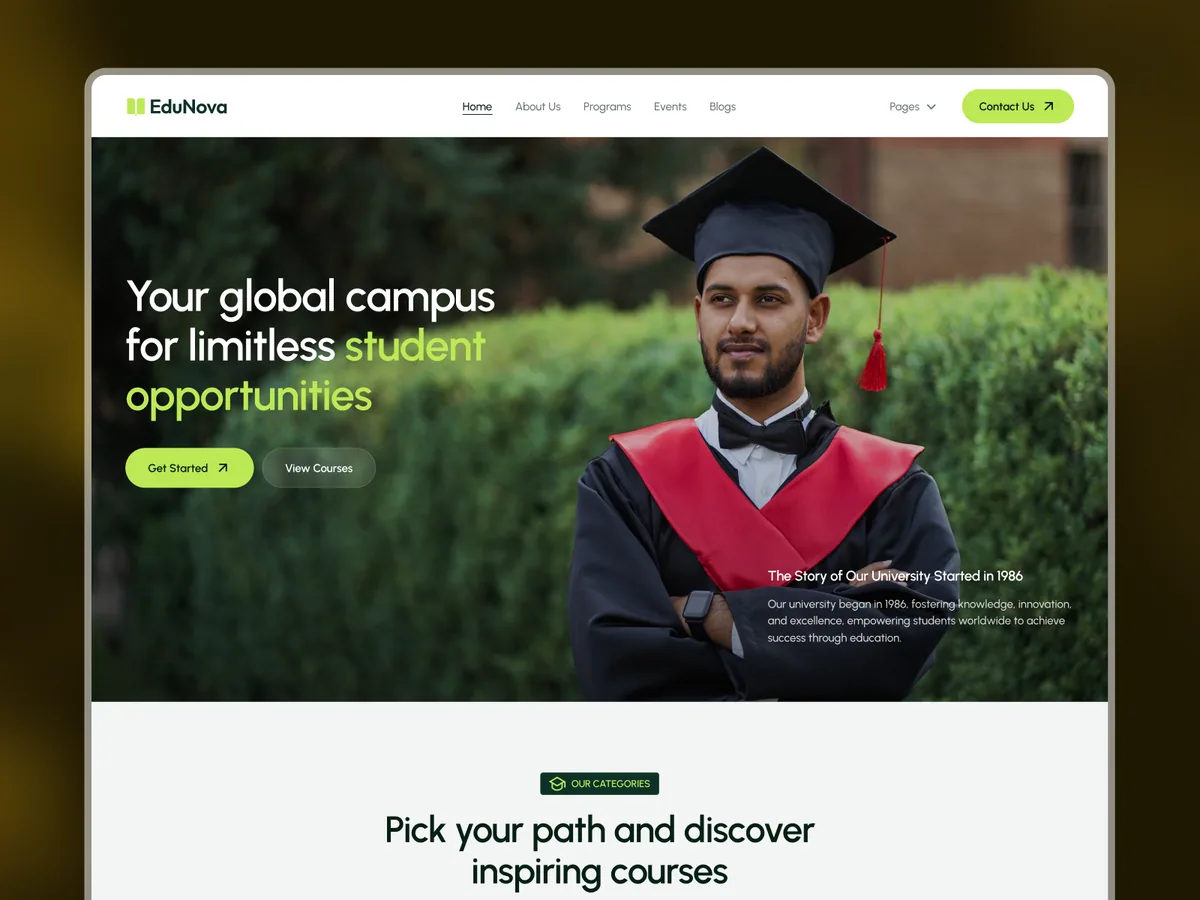 Educrest — Üniversite Framer örneği