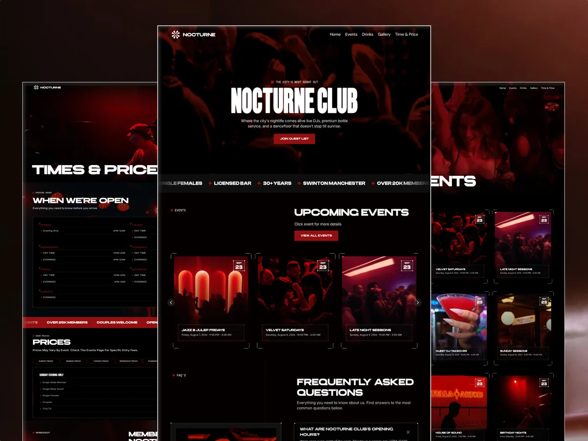 NOCTURNE CLUB — Framer tasarım önizlemesi
