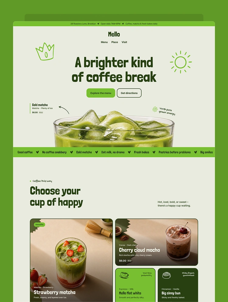 Mello — Kahve & Kafe Webflow örneği