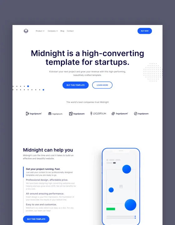 Midnight — SaaS Webflow örneği