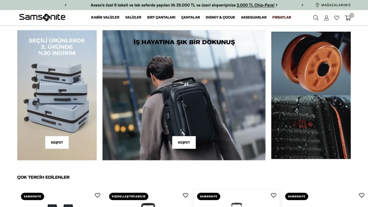 Samsonite Türkiye — Ayakkabı ve Çanta Ticimax örneği