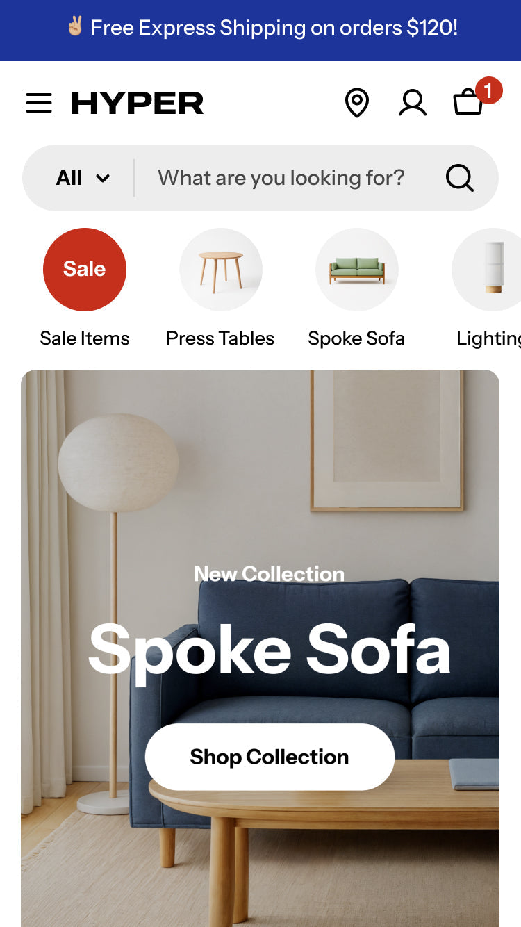 Hyper — Mobilya ve Ev Eşyaları Shopify örneği