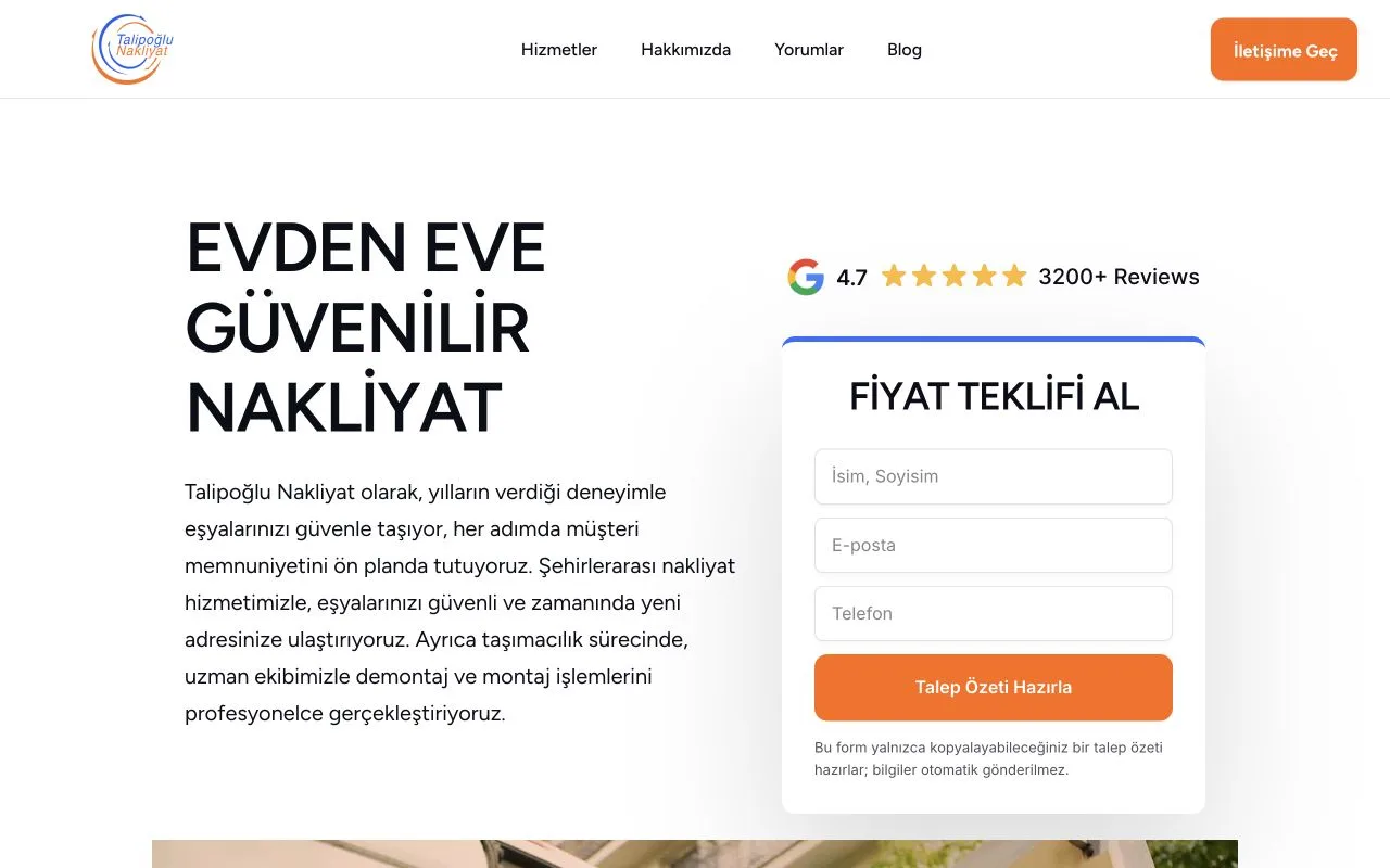 Talipoğlu Evden Eve — website preview