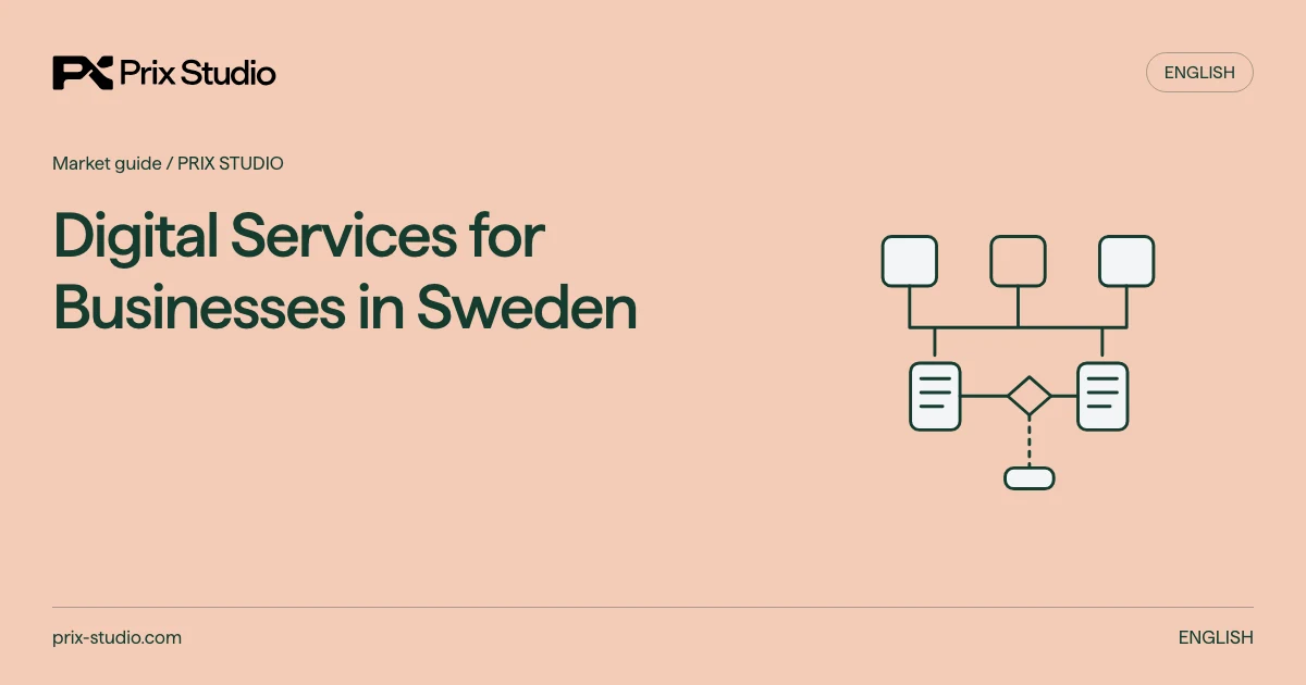 Digital Services for Businesses in Sweden. Conceptual diagram of web mobile search enquiry and order duties.