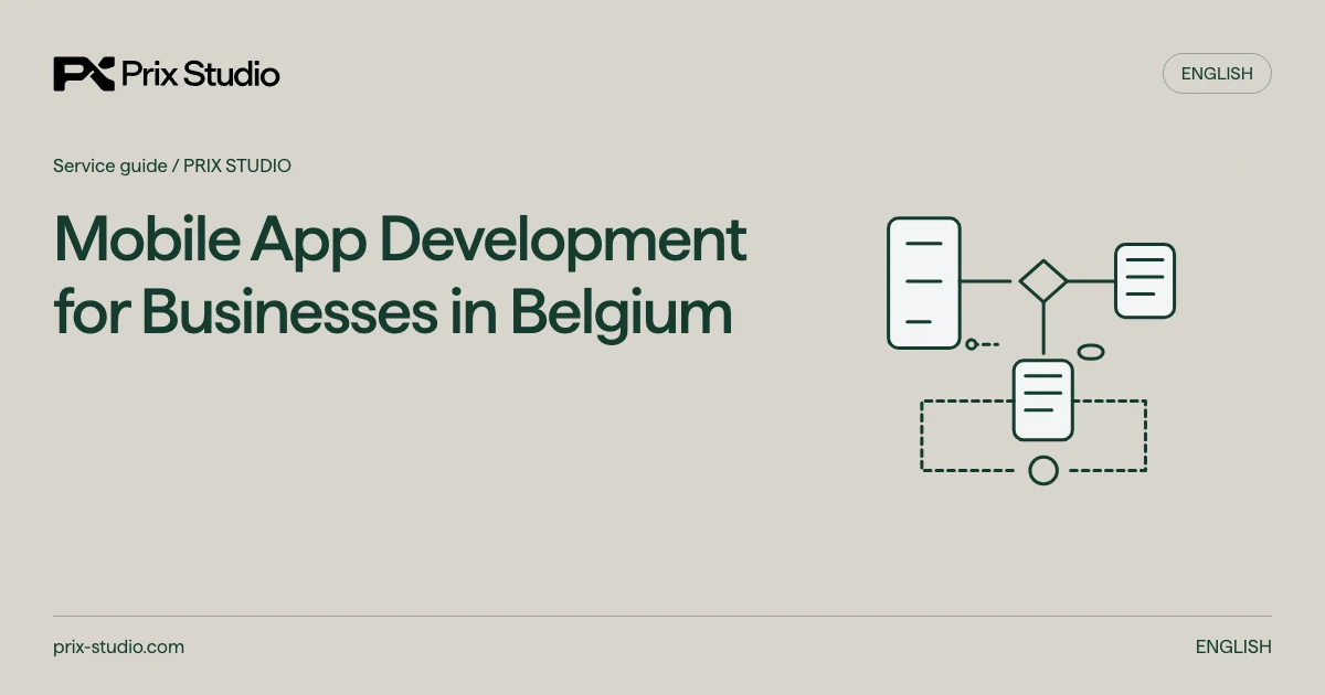 Mobile App Development for Businesses in Belgium — conceptual source task, authority and review-flow diagram.