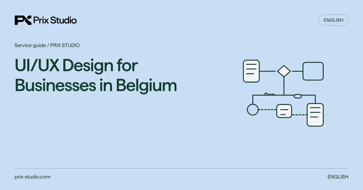UI/UX Design for Businesses in Belgium — conceptual source task, authority and review-flow diagram.