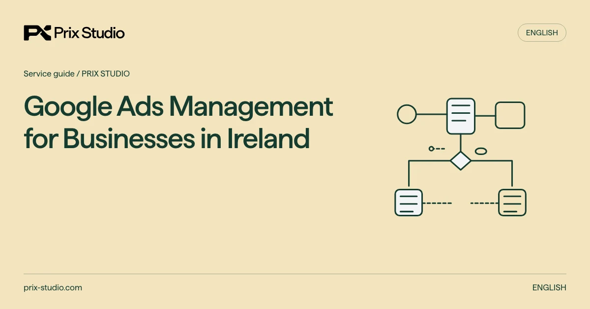 Google Ads Management for Businesses in Ireland — conceptual source task, authority and review-flow diagram.